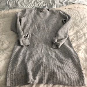 NWOT LOFT Gray MIDI Dress with Tie Sleeves Sz L